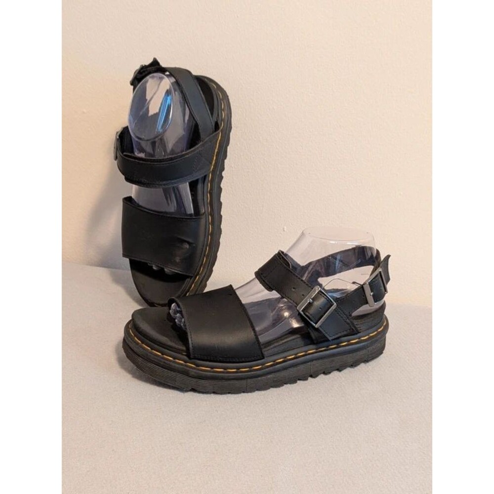Dr. Martens Voss Black Leather Ankle Strap Platform Sandals Women's Size 8